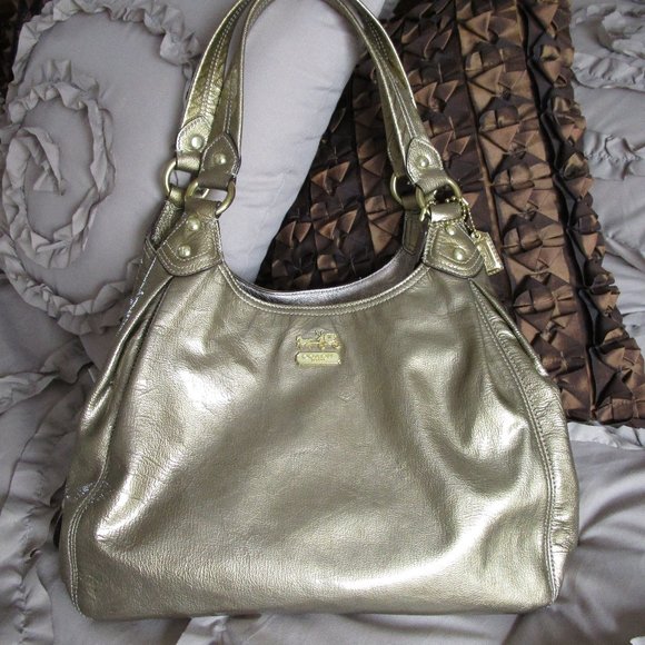 Coach gold patent leather satchel shoulder hand bag - Picture 1 of 11
